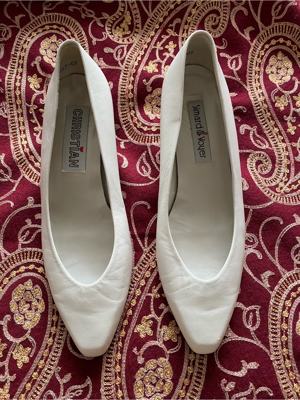Off White Leather Pointed Toe Flats